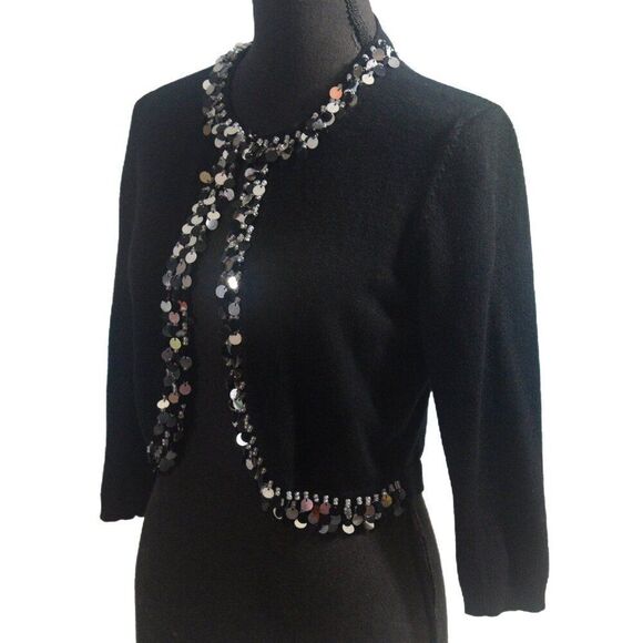 Studio Y Black Sequined Shrug Jacket Size Medium - Picture 4 of 5